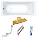 Badewanne Acrylwanne Rechteck Tami 190 x 90 cm + Ablage Bambus ohne Verkleidung