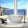 Freistehende Badewanne 170 x 72 cm Ablauf Click Clack Mineralguss Goya + Kopfkissen Sole (id: 1662)