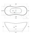 Freistehende Badewanne 160 x 70 cm Ablauf Click Clack Mineralguss Viya + Kopfkissen Sole (id: 1663)