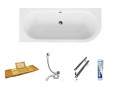 Badewanne Eckbadewanne Avita 150x75 cm links + ABLAGE BADEWANNENBRETT BAMBUS (id: 926)