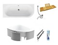 Badewanne Eckbadewanne Avita 150x75 cm links + ABLAGE BADEWANNENBRETT BAMBUS (id: 926)