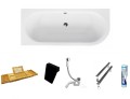 Badewanne Eckbadewanne Avita 150x75 cm links + Bambusablage schwarze Kopfstütze (id: 1631)
