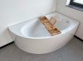 Badewanne Eckwanne Carmen 170x100 cm rechts Ablage Bambus + Siphon Viega