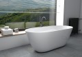 freistehende Badewanne 160x70 cm Moya Standbadewanne Mineralguss + Ablage Bambus (id: 1689)