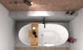 freistehende Badewanne 160x70 cm Moya Standbadewanne Mineralguss + Ablage Bambus (id: 1689)