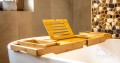 freistehende Badewanne 160x70 cm Moya Standbadewanne Mineralguss + Ablage Bambus (id: 1689)