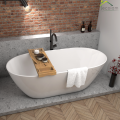 freistehende Badewanne 170x70 cm Moya Standbadewanne Mineralguss + Ablage Bambus (id: 1690)