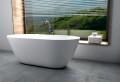 freistehende Badewanne 170x70 cm Moya Standbadewanne Mineralguss + Ablage Bambus (id: 1690)