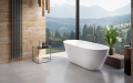 freistehende Badewanne 170x70 cm Moya Standbadewanne Mineralguss + Ablage Bambus (id: 1690)