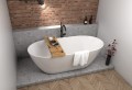 freistehende Badewanne 170x70 cm Moya Standbadewanne Mineralguss + Ablage Bambus (id: 1690)