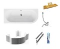 Badewanne Eckbadewanne Avita 160x75 cm links + ABLAGE BADEWANNENBRETT BAMBUS (id: 927)