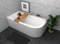 Badewanne Eckbadewanne Avita 150x75 cm links + ABLAGE BADEWANNENBRETT BAMBUS