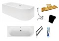 Badewanne Eckbadewanne Avita 170x75 cm links + Bambusablage schwarze Kopfstütze (id: 1637)