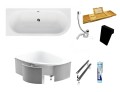 Badewanne Eckbadewanne Avita 170x75 cm links + Bambusablage schwarze Kopfstütze (id: 1637)