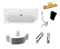 Badewanne Eckbadewanne Avita 170x75 cm links + Bambusablage schwarze Kopfstütze (id: 1637)