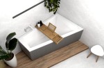 Badewanne Eckbadewanne Trapez 160 x 100 cm Rita rechts + Ablage Bambus