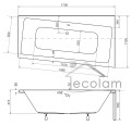 Eckbadewanne Infinity 170 x 110 cm rechts Abmessung
