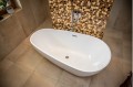 Freistehende Standbadewanne Badewanne Acryl 166 x 85 cm Ab- und Überlauf Click Clack Kira + ABLAGE BADEWANNENBRETT