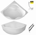 Badewanne Eckbadewanne Selma 150x150 cm + Kopfkissen Mare + Siphon Viega