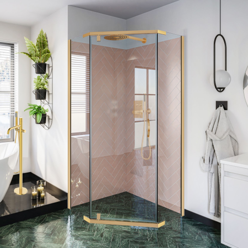 Duschkabine Fünfeck Stylio 90 x 90 x 190 cm gold Klarglas golden