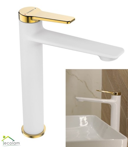 Waschtischarmatur Armatur Wasserhahn weiß gold hoch Alanis (id: 1754)