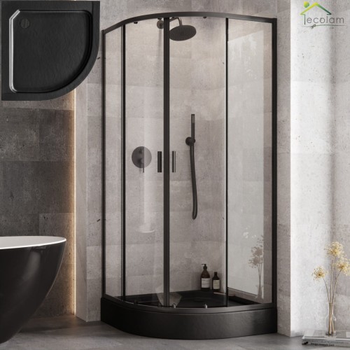 SET Duschkabine Zarya + Duschwanne Duschtasse Brausewanne Alex 80x80 Dusche schwarz black Stein Effekt (id: 1767)