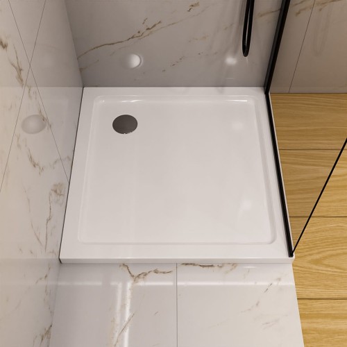 Duschwanne flache Duschtasse 100 x 100 x 4,5 cm Lupo Viereck Duschplatte + Siphon (id: 1834)