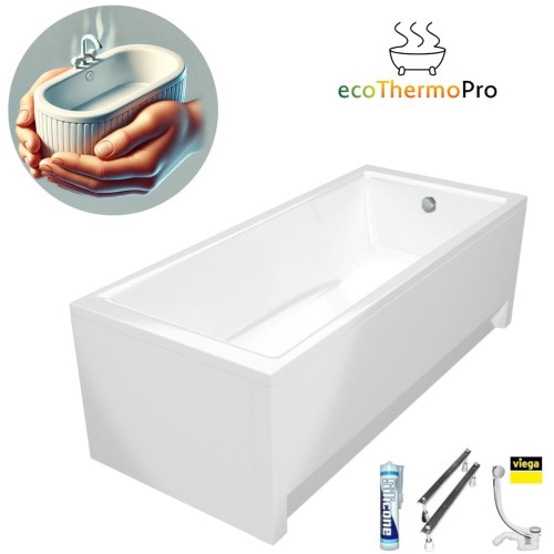 Badewanne Tami 140x70 cm Thermobadewanne ecoThermoPro Acrylwanne Rechteck + Siphon Viega (id: 1851)