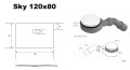 flache Duschwanne 120 x 80 x 4 cm Duschtasse Sky Brausewanne + Siphon (id: 1866)