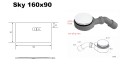 flache Duschwanne 160 x 90 x 4 cm Duschtasse Sky Brausewanne + Siphon (id: 1872)