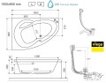 Badewanne Eckbadewanne 150x95 cm links Newa Acrylwanne + Ablauf Viega (id: 1877)