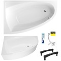 Badewanne Eckbadewanne 160x95 cm links Aquaria Acrylwanne + Ablauf Viega (id: 1879)
