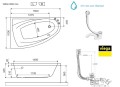 Badewanne Eckbadewanne 160x95 cm links Aquaria Acrylwanne + Ablauf Viega (id: 1879)