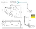 Badewanne Eckbadewanne 150x95 cm rechts Newa Acrylwanne + Ablauf Viega (id: 1881)