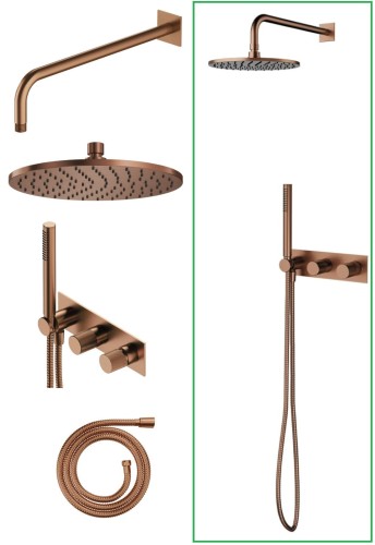 Duschsystem Dusche Unterputz Duscharmatur Regendusche mit Handbrause Kupfer gebürstet CONTOUR (id: 1889)