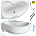 Badewanne Wela 160x100 cm links mit LED Beleuchtung Unterwasserbeleuchtung Eckbadewanne + Siphon Viega (id: 1909)