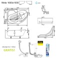 Badewanne Wela 160x100 cm links mit LED Beleuchtung Unterwasserbeleuchtung Eckbadewanne + Siphon Viega (id: 1909)