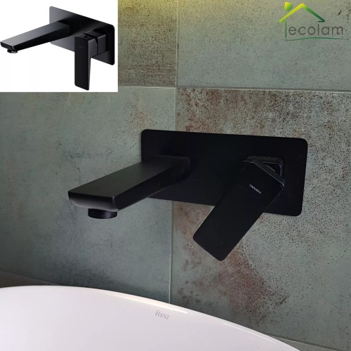 Waschtischarmatur Wasserhahn Unterputz Wandarmatur schwarz black matt Parma (id: 1923)