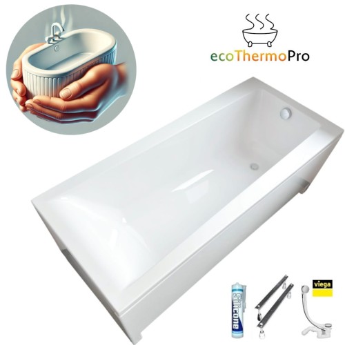 Badewanne mit Isolierung Linda 170x75 cm Thermobadewanne ecoThermoPro Acrylwanne Rechteck + Siphon Viega (id: 1927)