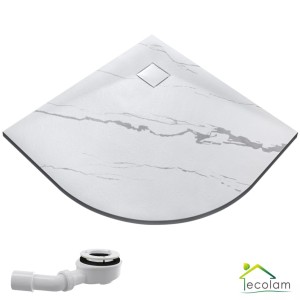 flache Duschwanne Viertelkreis Vexo 90x90 cm Duschtasse Marmor Effekt weiß grau