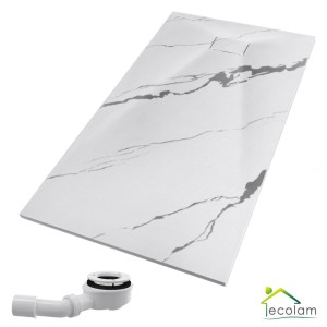 flache Duschwanne Rechteck Vexo 160x90 cm Duschtasse Marmor Effekt weiß grau