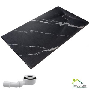 flache Duschwanne Rechteck Vexo 150x90 cm Duschtasse Marmor Effekt schwarz  grau