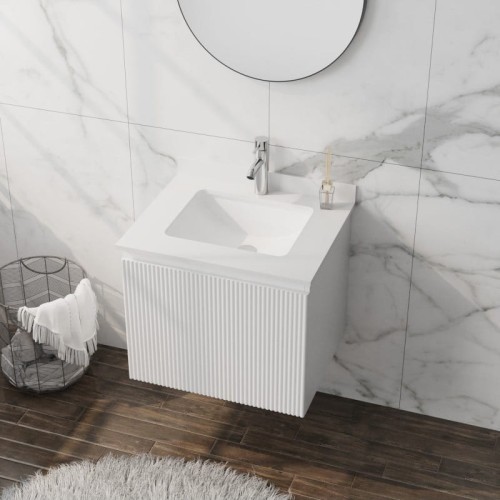 Badmöbel Set Waschbecken + Unterschrank 60 cm Irvine weiß Lamellen Fronten 3D (id: 1971)