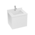 Badmöbel Set Waschbecken + Unterschrank 60 cm Irvine weiß Lamellen Fronten 3D (id: 1971)
