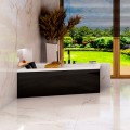 Badewanne Eckbadewanne 170x125 cm links Intima Duo schwarze Schürze Bambusablage 2 x Kopfkissen (id: 1983)