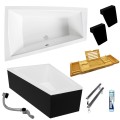 Badewanne Eckbadewanne 170x125 cm links Intima Duo schwarze Schürze Bambusablage 2 x Kopfkissen (id: 1983)