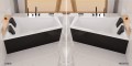 Badewanne 180x125 cm links Intima Duo schwarze Schürze Eckbadewanne Bambusablage 2 x Kopfkissen Eckbadewanne (id: 1984)