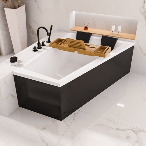 Badewanne 180x125 cm rechts Intima Duo schwarze Schürze Eckbadewanne Bambusablage 2 x Kopfkissen Eckbadewanne (id: 1986)