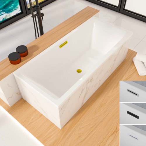 Badewanne Acrylwanne 180x80 cm Heaven SLIM Rechteck + Siphon: weiß / chrom / gold / schwarz (id: 1994)