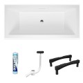 Badewanne Acrylwanne 180x80 cm Heaven SLIM Rechteck + Siphon: weiß / chrom / gold / schwarz (id: 1994)